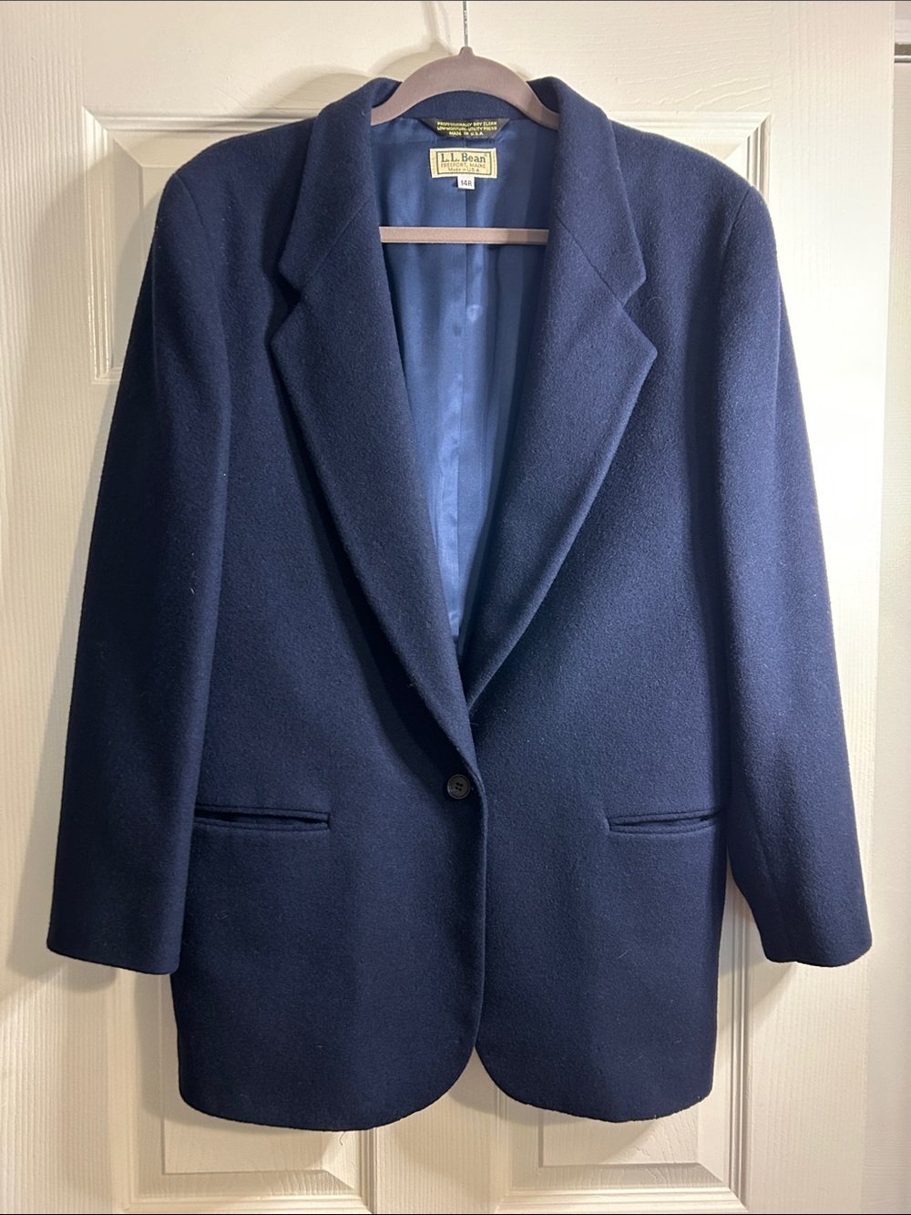 L.L.Bean Women's 14 Navy 100% Wool Single Button Blazer Jacket
